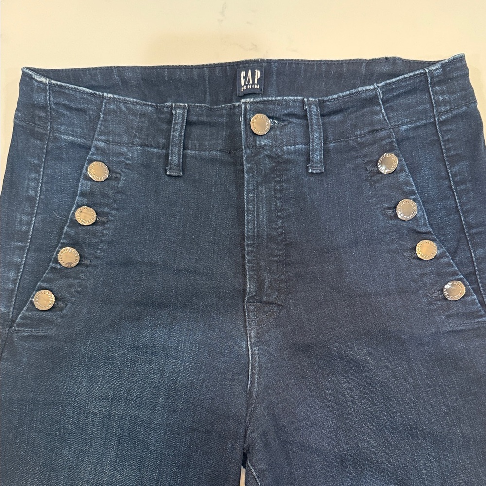 GAP Women's High Rise Dark Blue Jeans with Button Detail